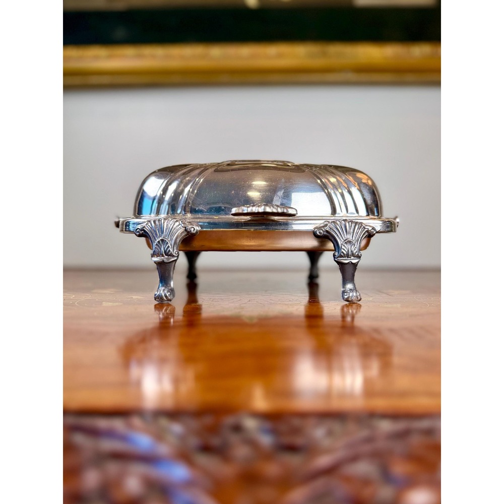 Vintage Poole Silverplate Roll Top Butter Dish • Bristol No. 46 Glass Insert